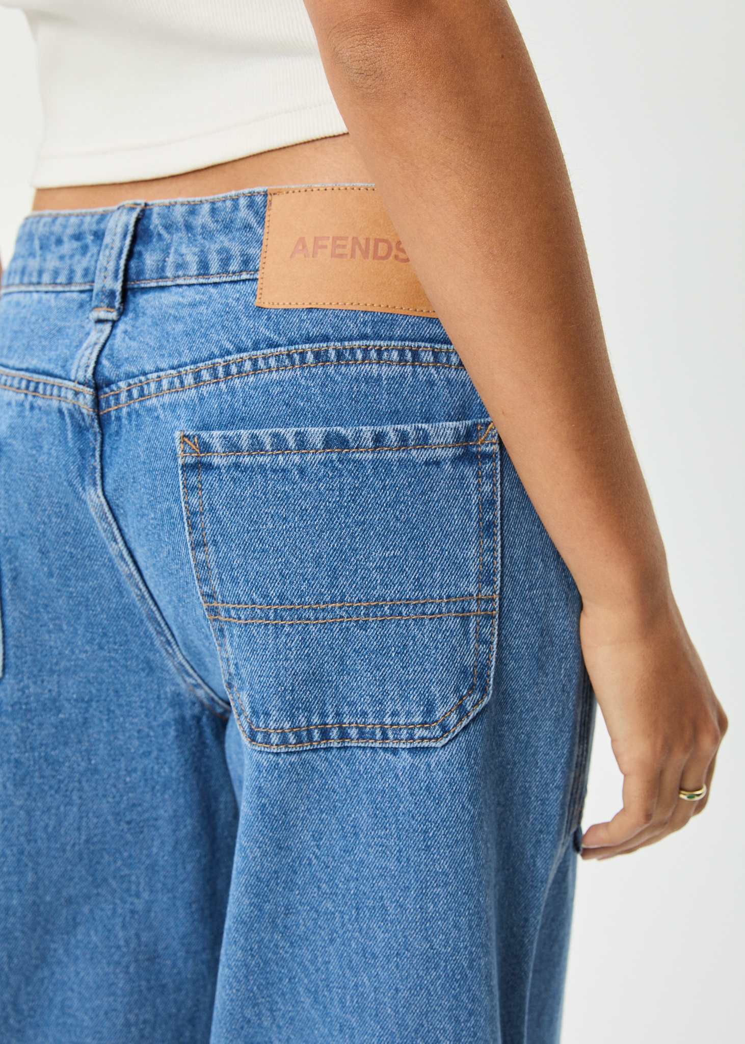 AFENDS Womens Lexi - Low Rise Workwear Jean - Worn Blue