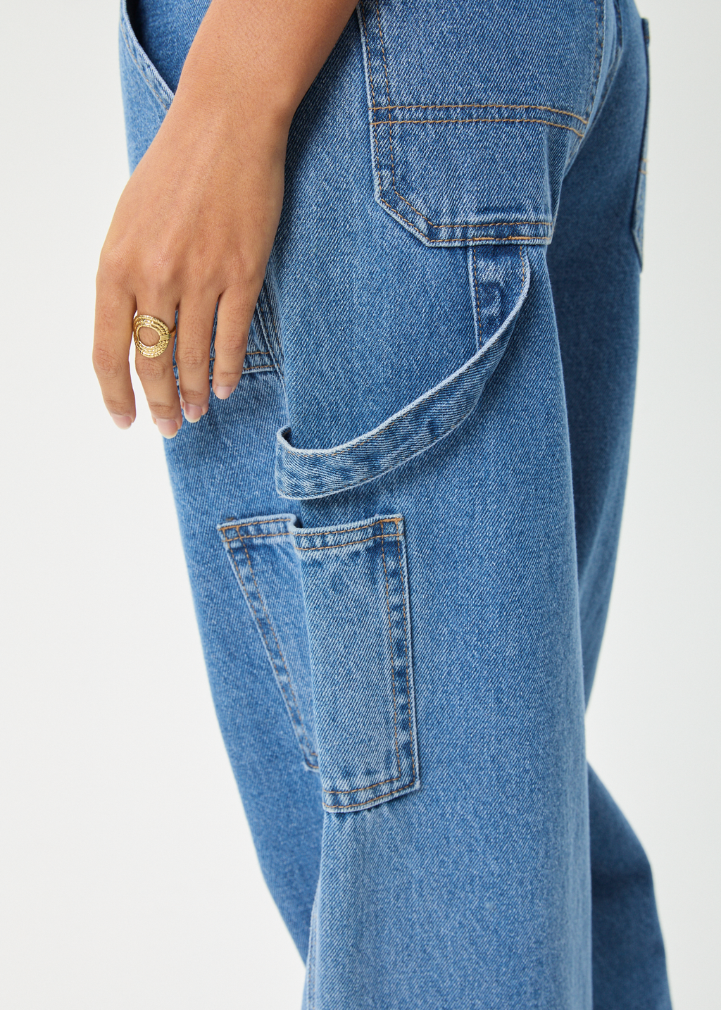 AFENDS Womens Lexi - Low Rise Workwear Jean - Worn Blue