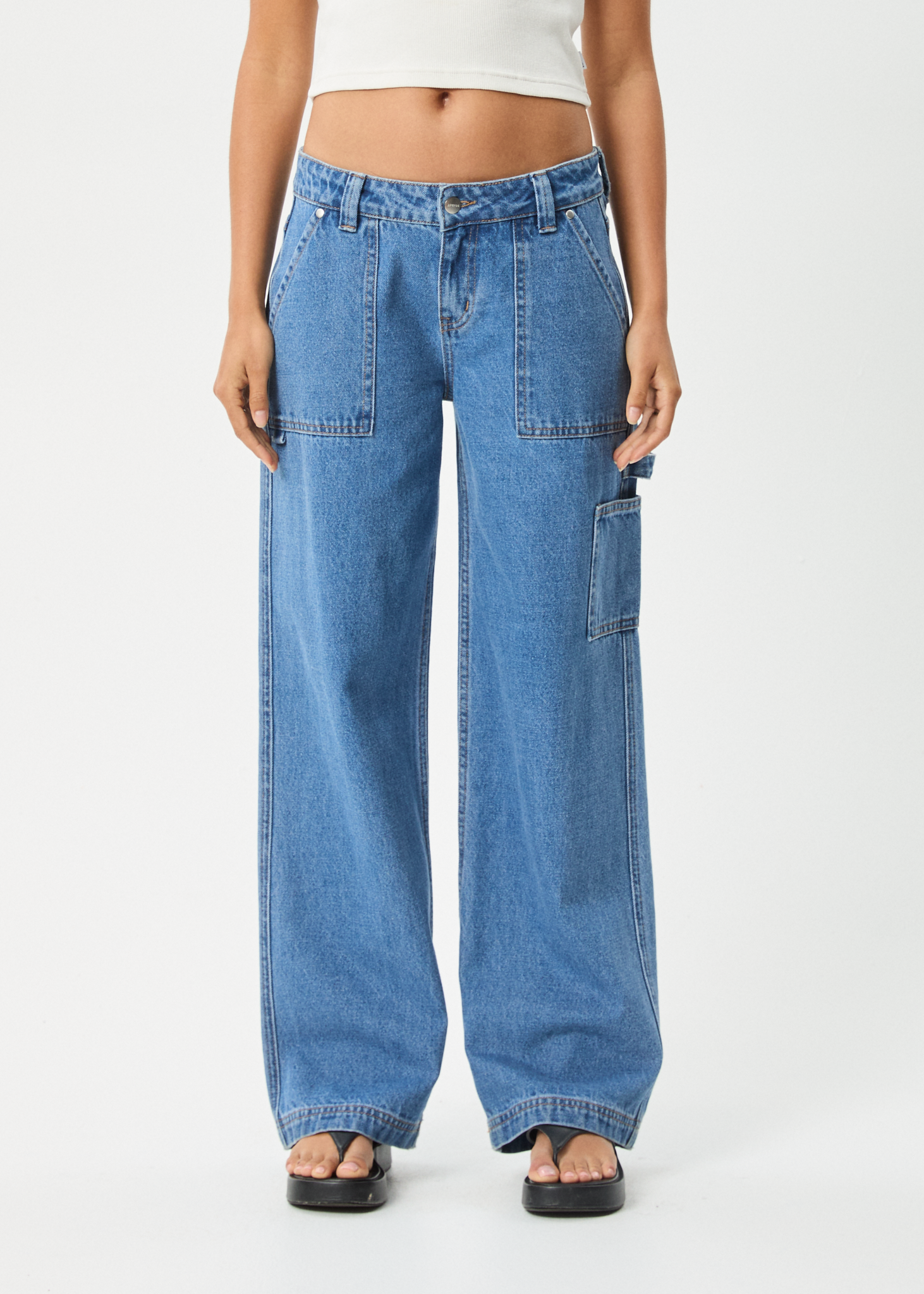 AFENDS Womens Lexi - Low Rise Workwear Jean - Worn Blue