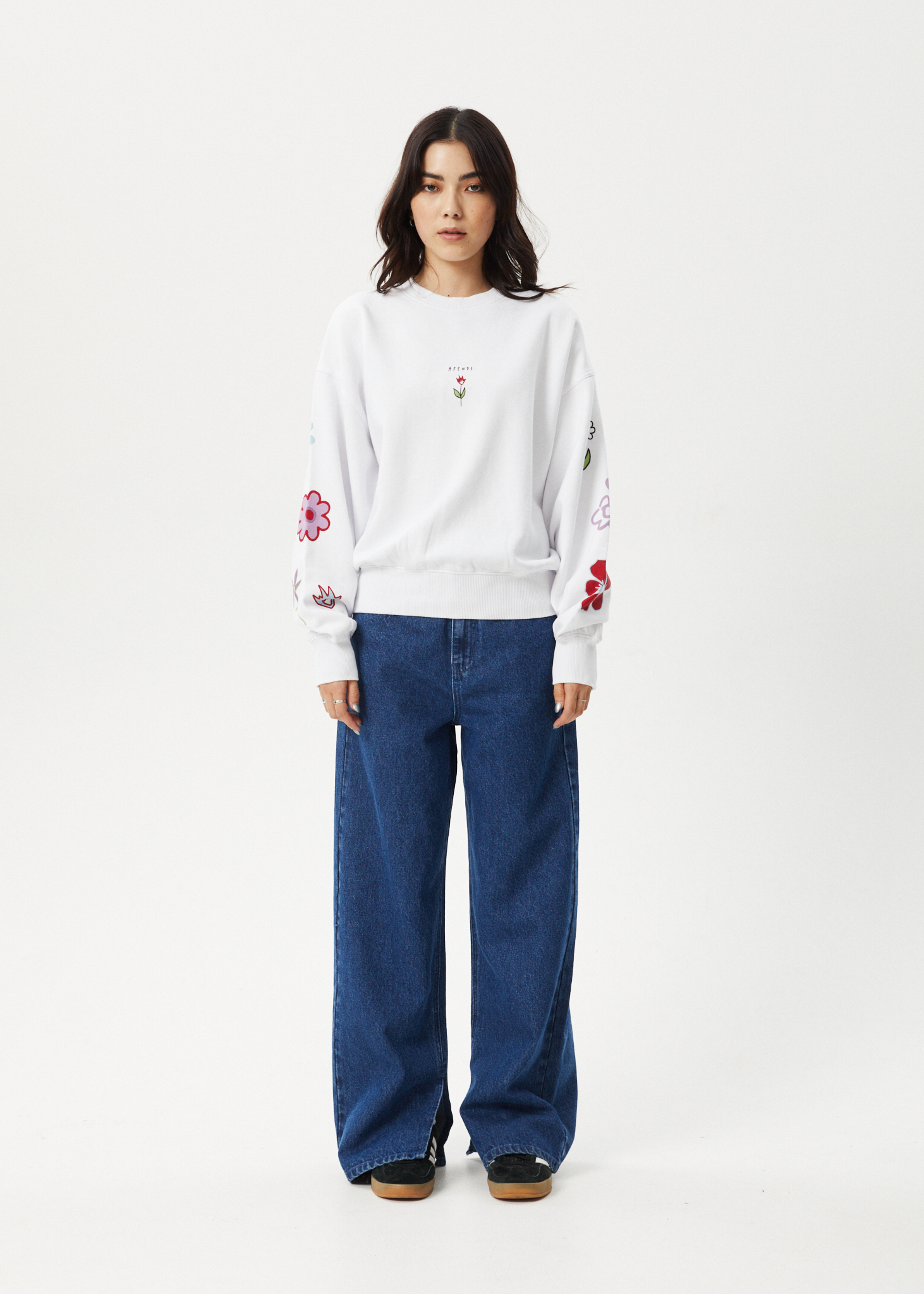 AFENDS Womens Flourish - Crew Neck Jumper - White