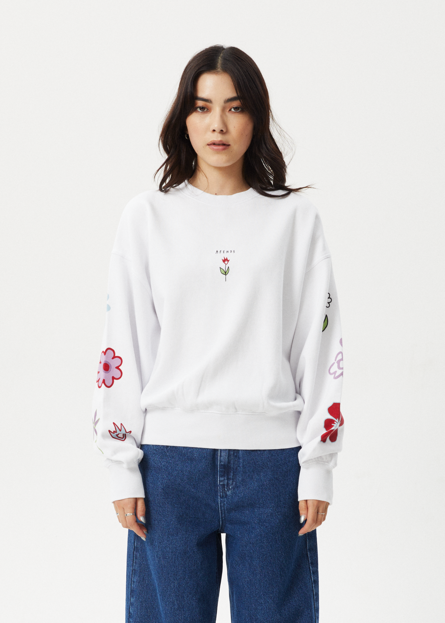 AFENDS Womens Flourish - Crew Neck Jumper - White