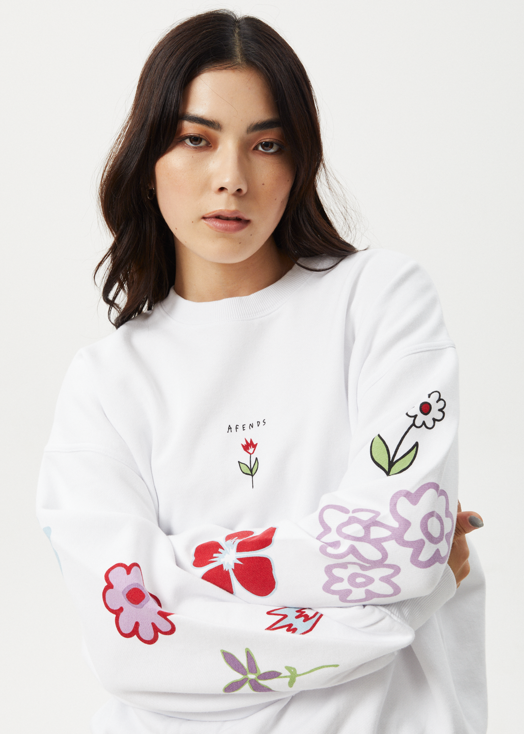 AFENDS Womens Flourish - Crew Neck - White 