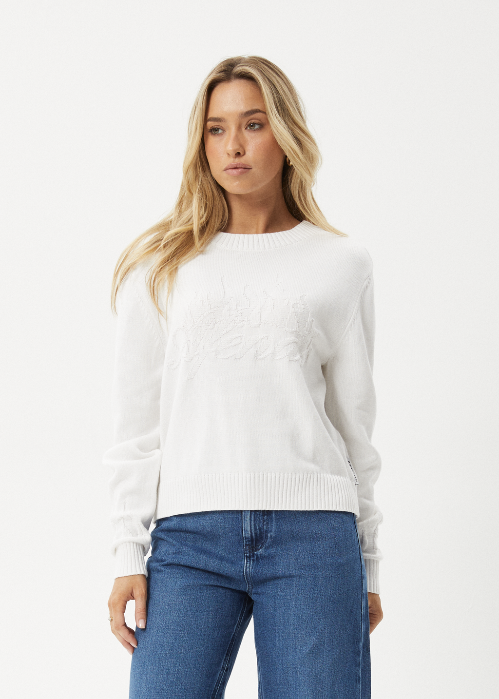 AFENDS Womens Inferno - Knit Crew Neck Jumper - White