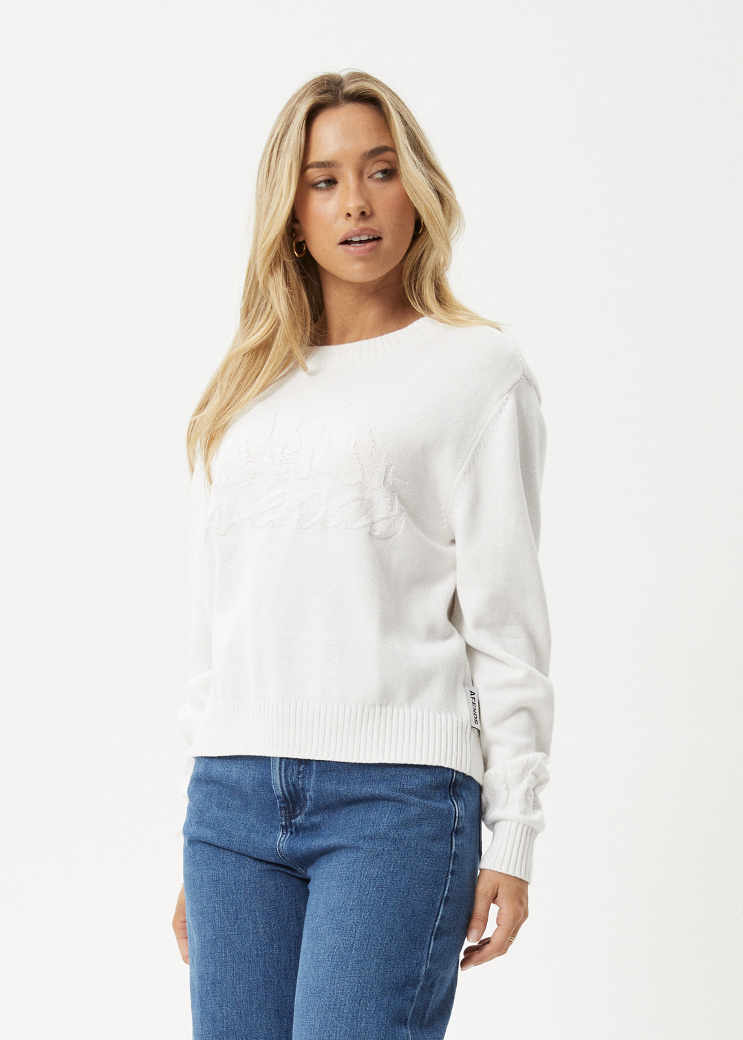 AFENDS Womens Inferno - Knit Crew Neck - White 