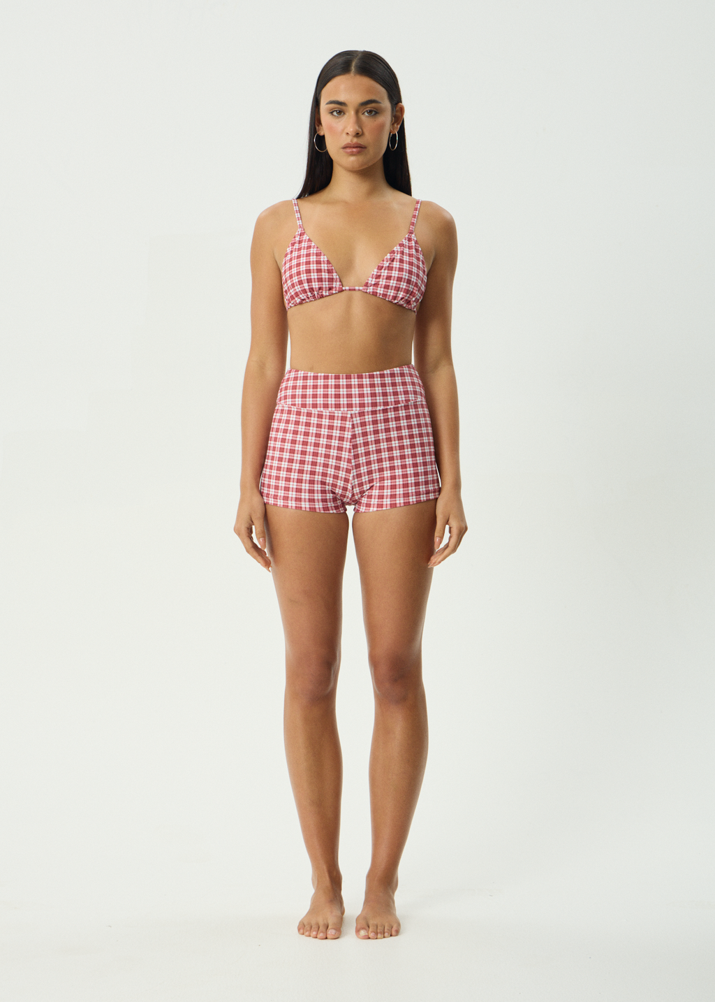 AFENDS Womens Base - Bikini Top - Burgundy Check