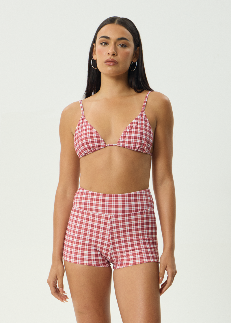 AFENDS Womens Base - Bikini Top - Burgundy Check