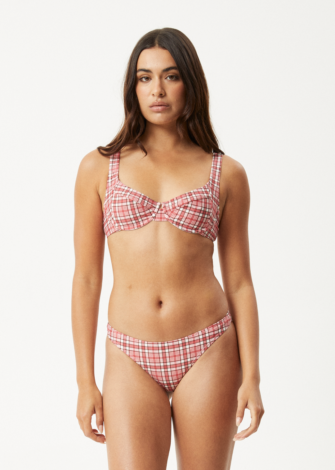 AFENDS Womens Check Out - Bikini Top - Red Check 