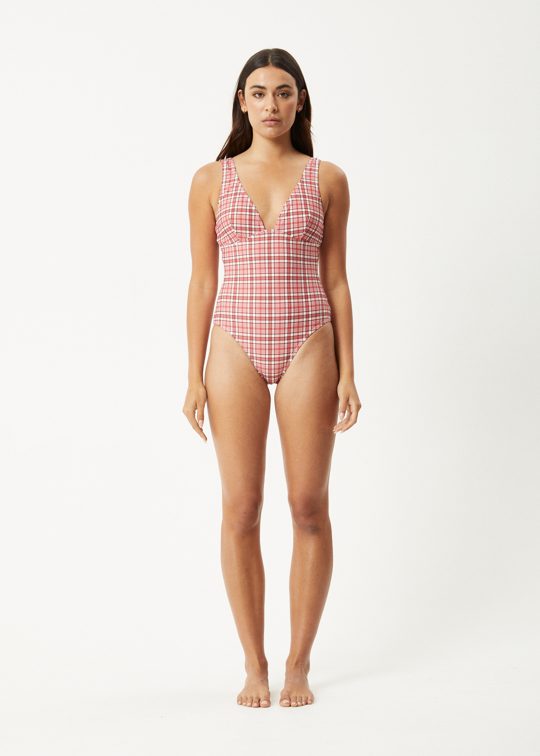 AFENDS Womens Check Out - One Piece - Red Check 