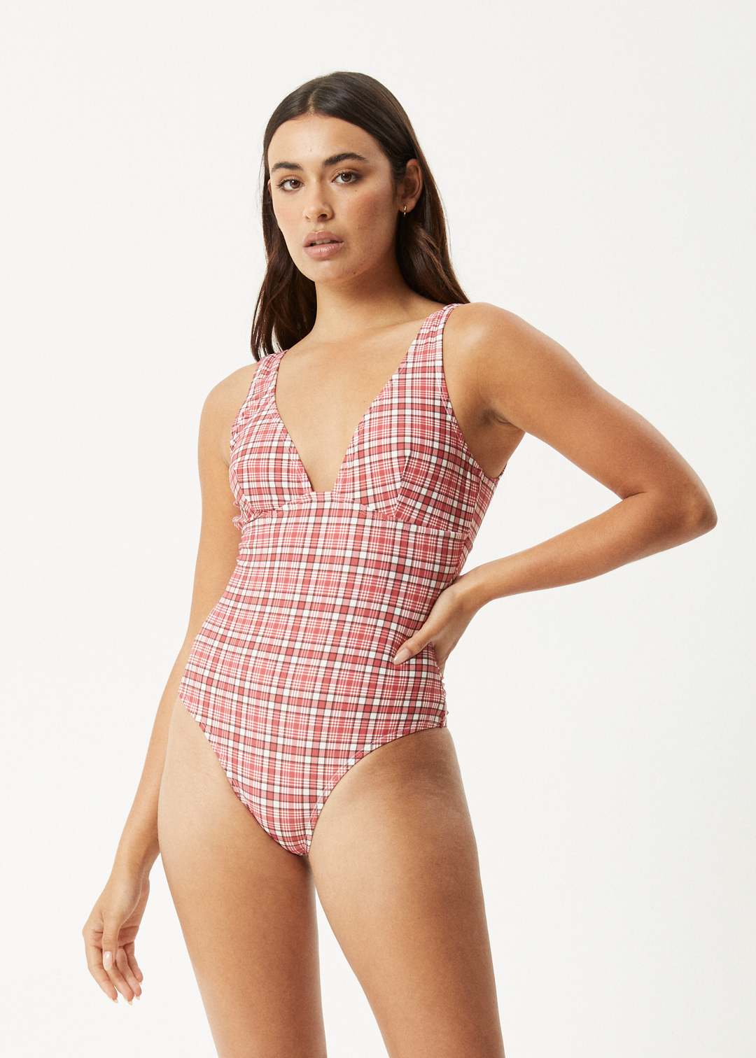 AFENDS Womens Check Out - One Piece - Red Check 