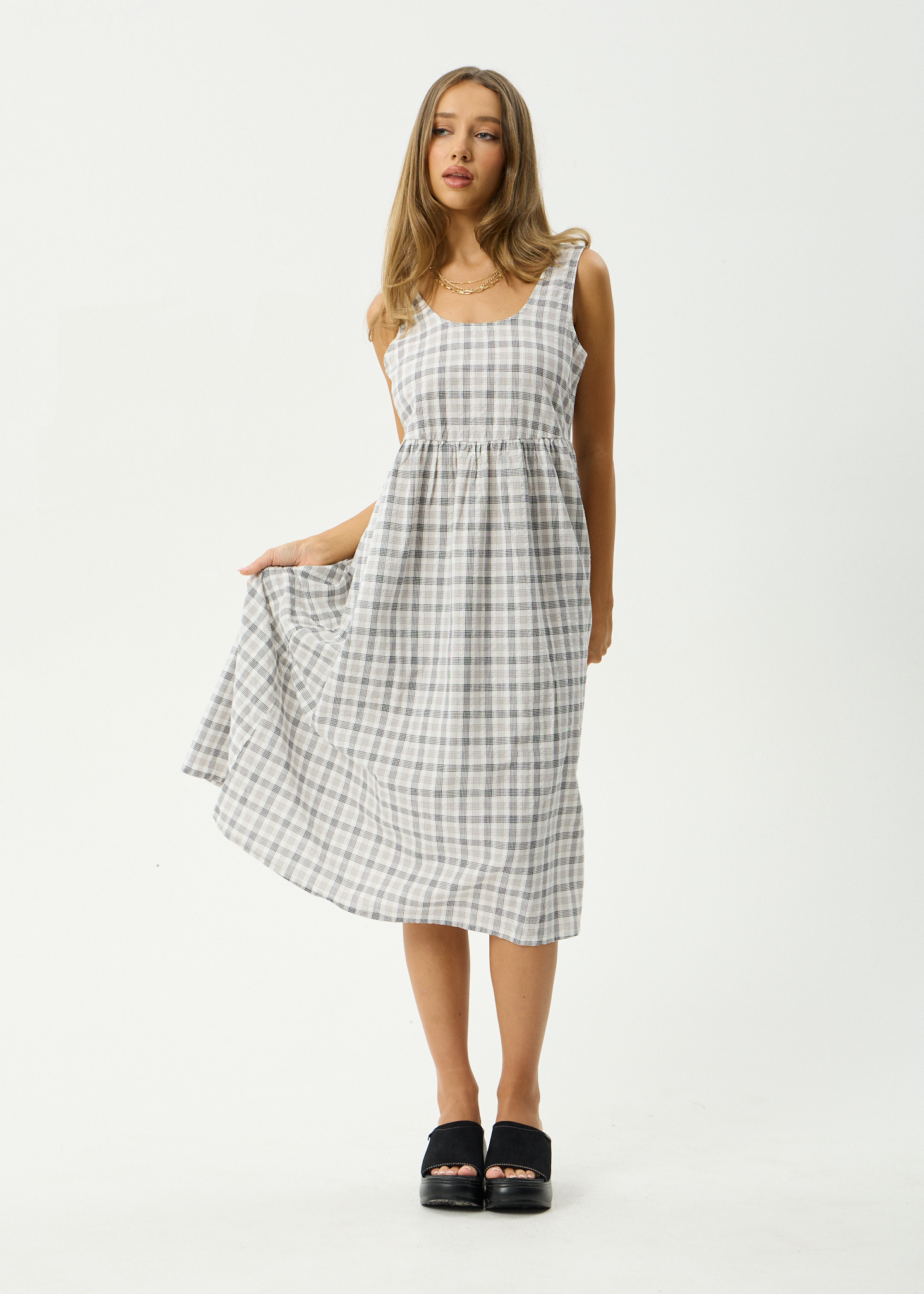 AFENDS Womens Leo - Seersucker Midi Dress - Black / White