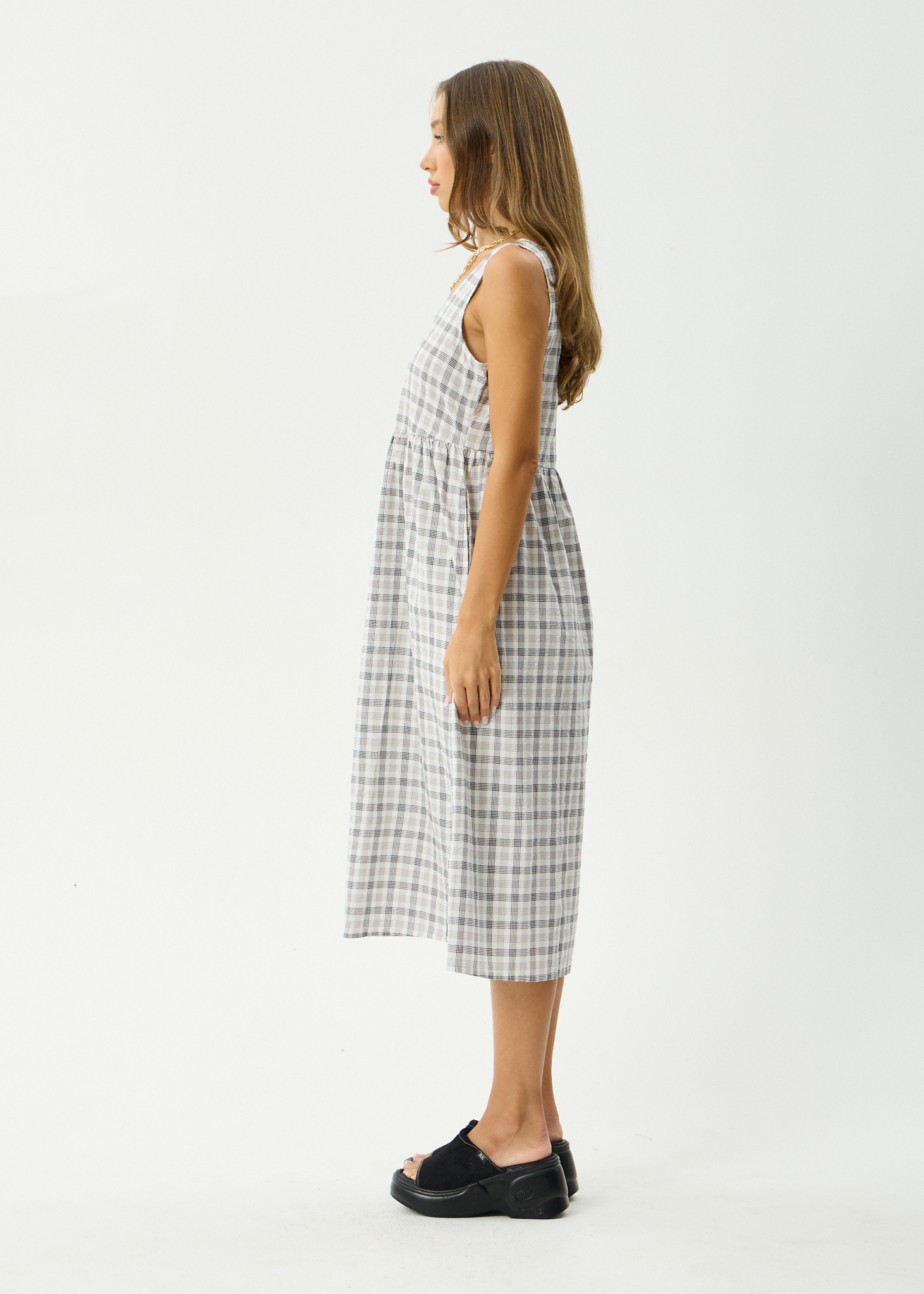 AFENDS Womens Leo - Seersucker Midi Dress - Black / White