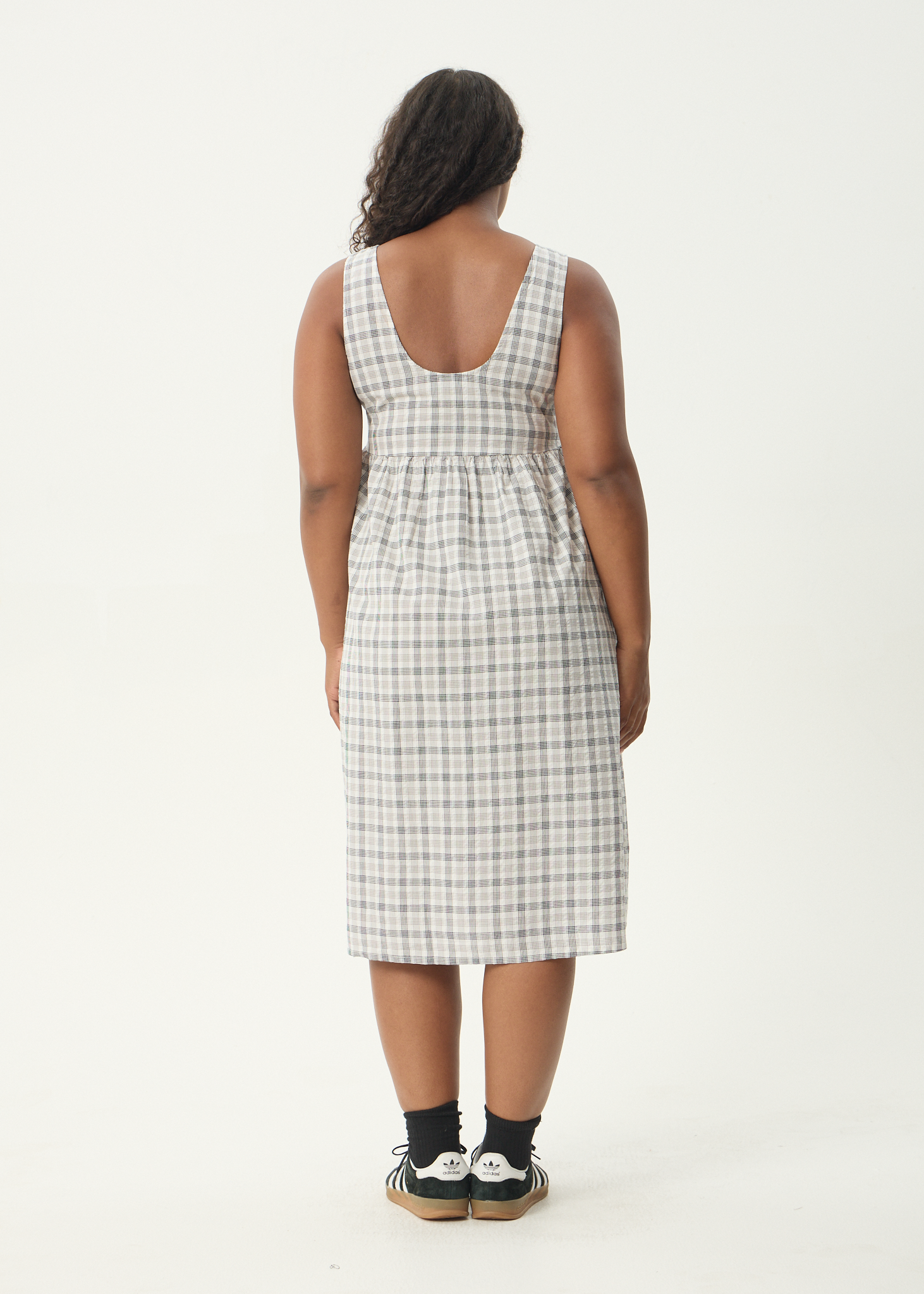 afends leo midi dress SALE Afends Leo Organic Seersucker Check Midi Coffee/White