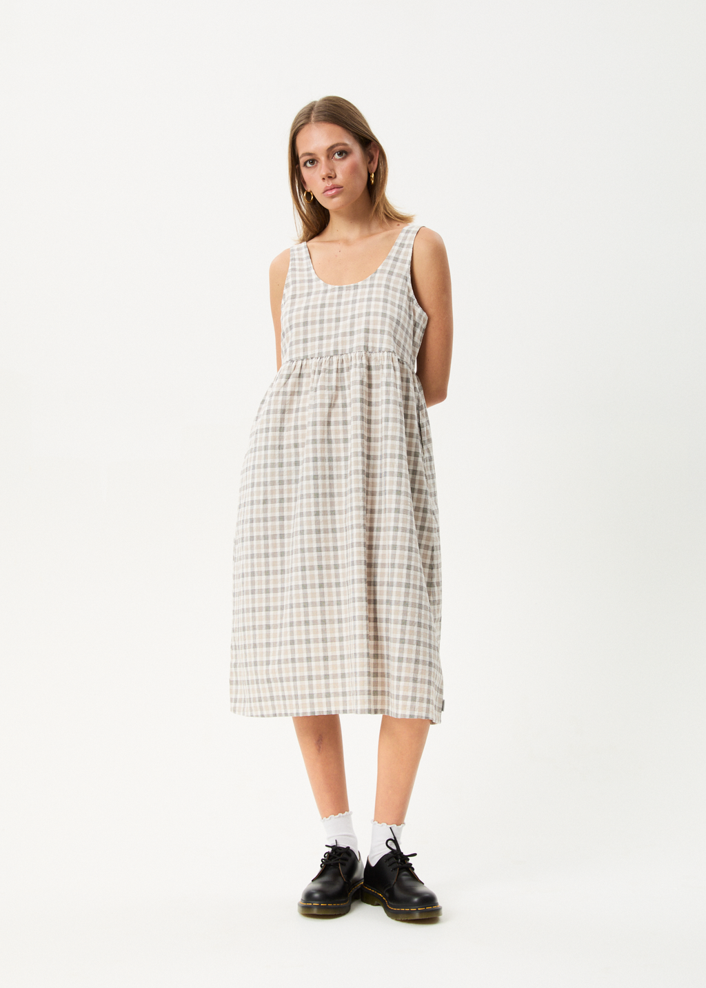 AFENDS Womens Leo - Seersucker Midi Dress - Coffee / White