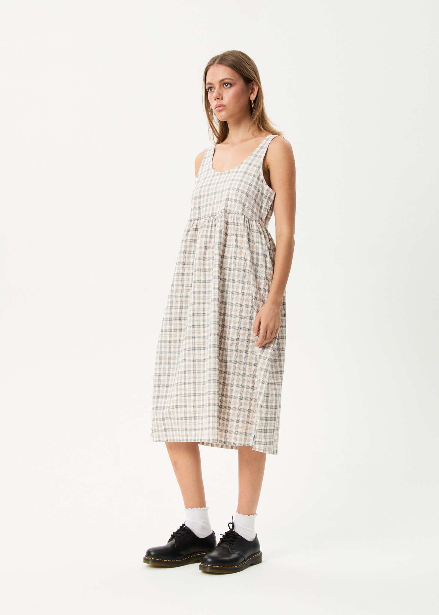 AFENDS Womens Leo - Seersucker Midi Dress - Coffee / White