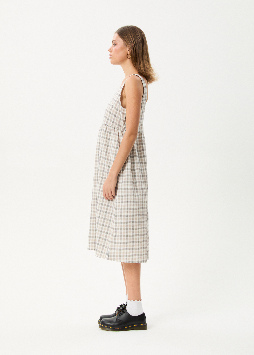 AFENDS Womens Leo - Seersucker Midi Dress - Coffee / White