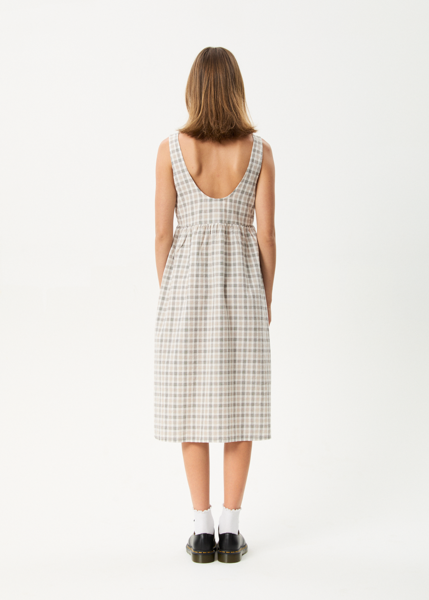 AFENDS Womens Leo - Seersucker Midi Dress - Coffee / White