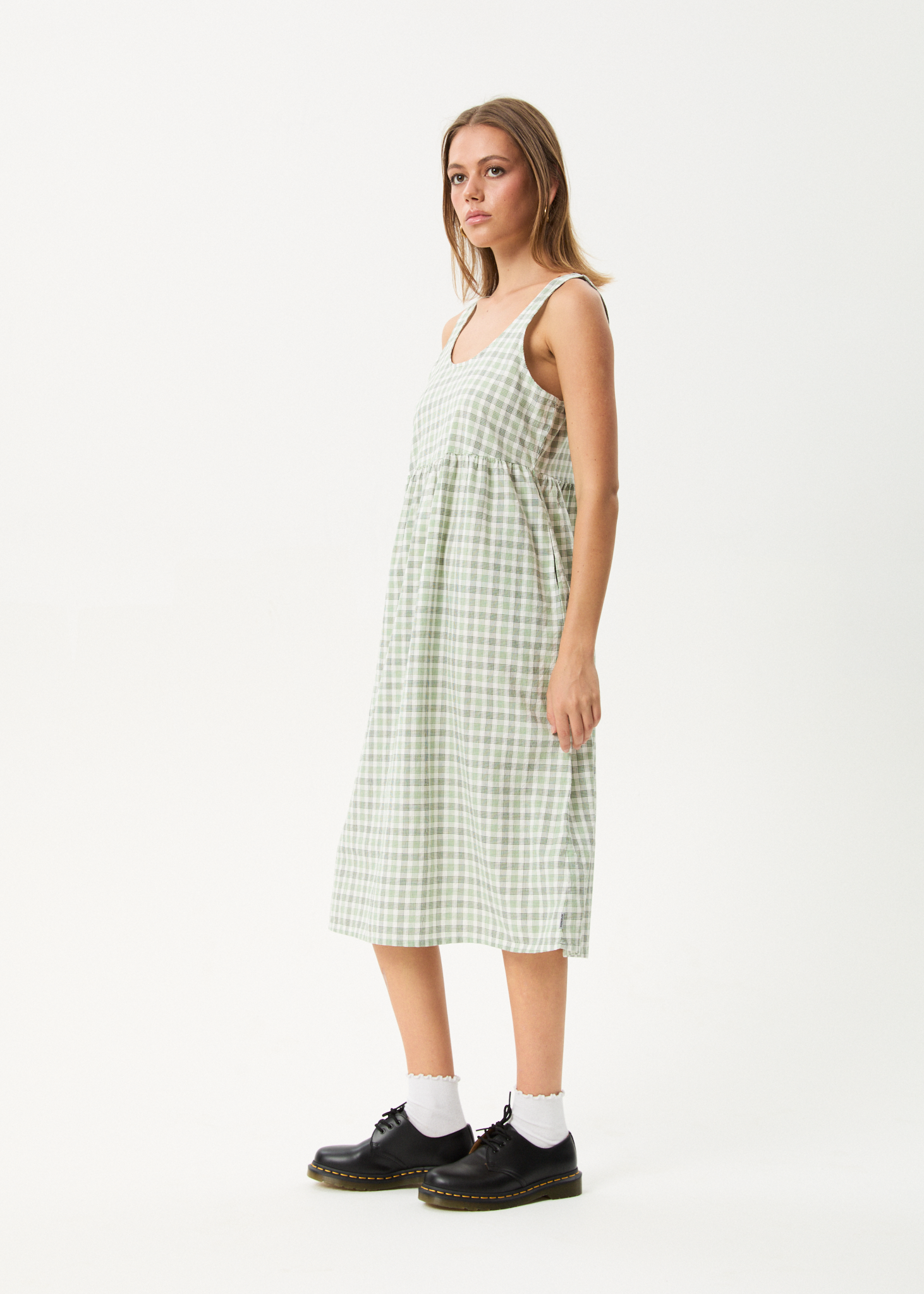 AFENDS Womens Leo - Seersucker Midi Dress - Green / White