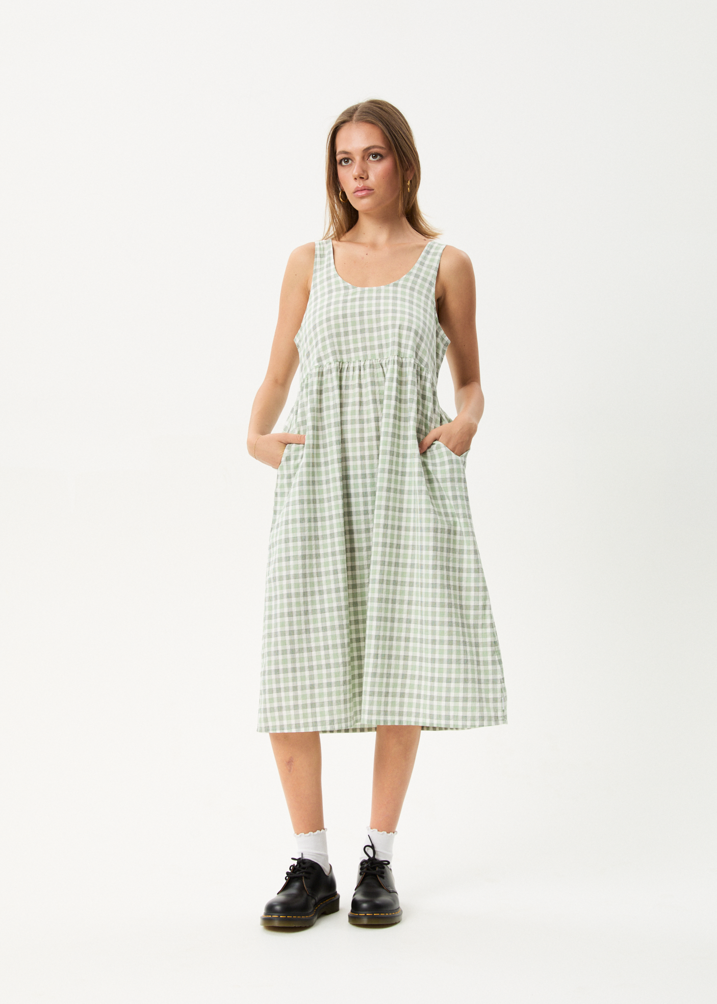 AFENDS Womens Leo - Seersucker Midi Dress - Green / White