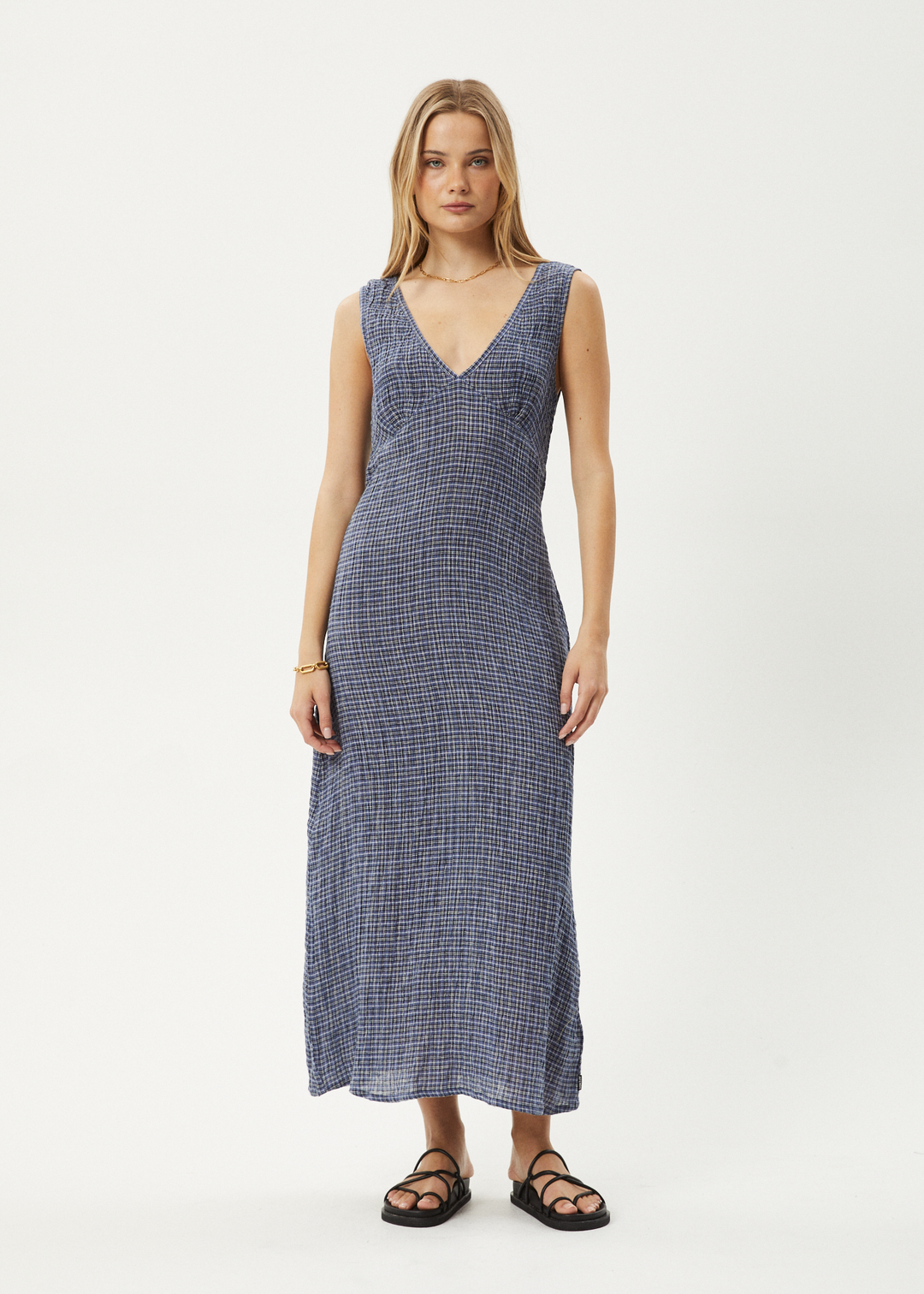 AFENDS Womens Shipwreck - Seersucker Check Maxi Dress - Marlin 