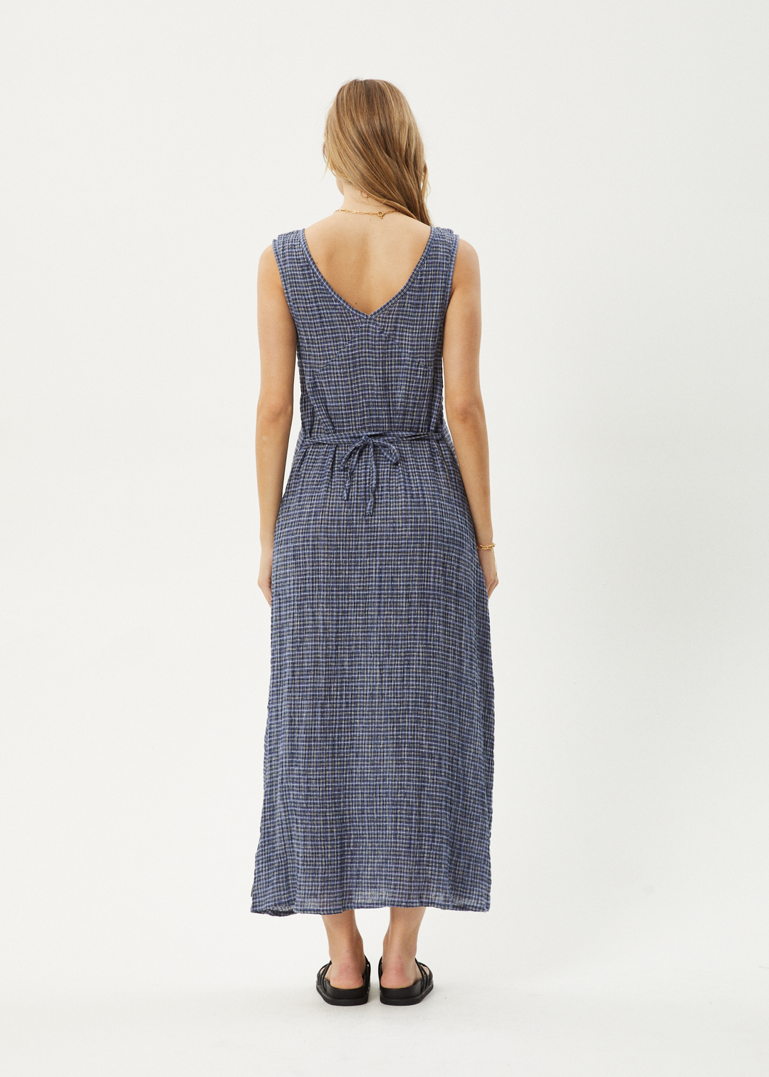 AFENDS Womens Shipwreck - Seersucker Check Maxi Dress - Marlin 