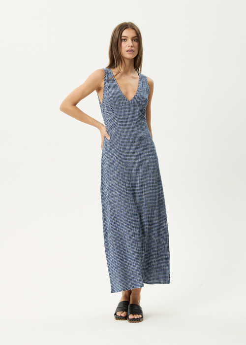 AFENDS Womens Base Tully - Seersucker Maxi Dress - Deep Green Check AFENDS Womens Base Tully - Seersucker Maxi Dress - Deep Green Check