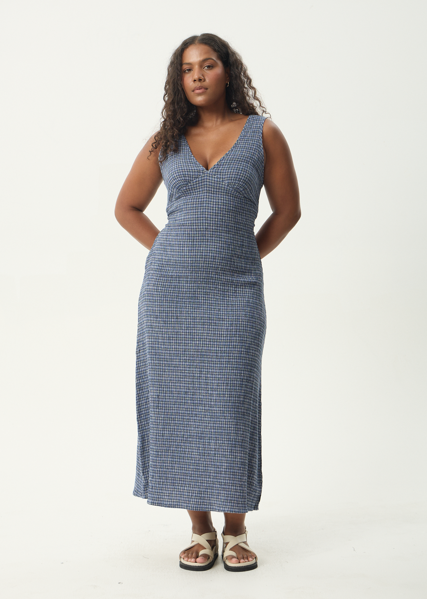 afends seersucker maxi dress AFENDS Womens Tully - Seersucker Maxi Dress