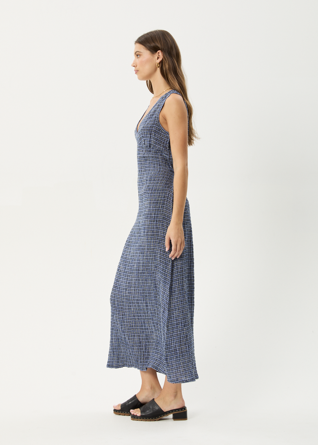 AFENDS Womens Shipwreck - Seersucker Check Maxi Dress - Marlin