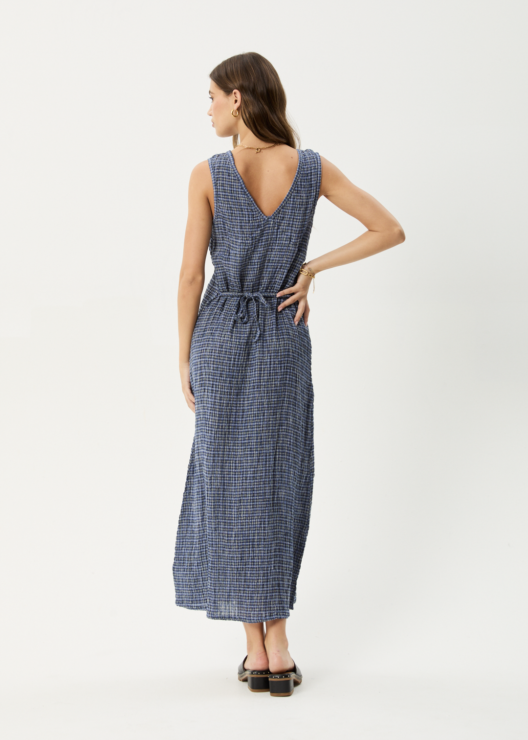 AFENDS Womens Shipwreck - Seersucker Check Maxi Dress - Marlin