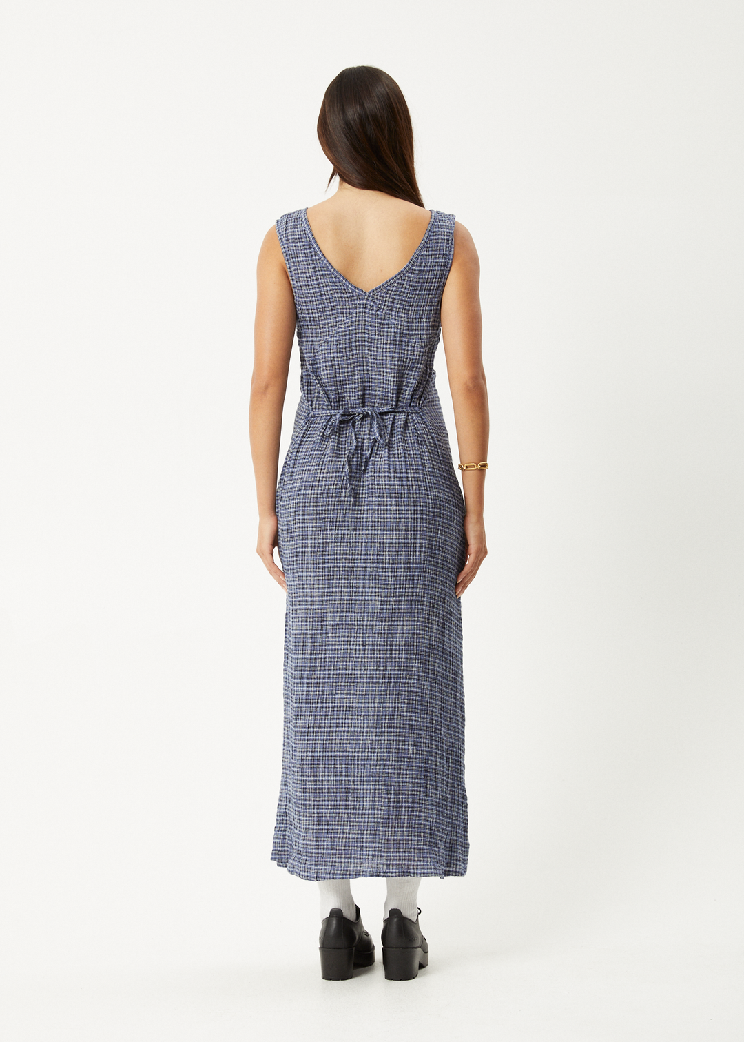 AFENDS Womens Shipwreck - Seersucker Check Maxi Dress - Marlin 