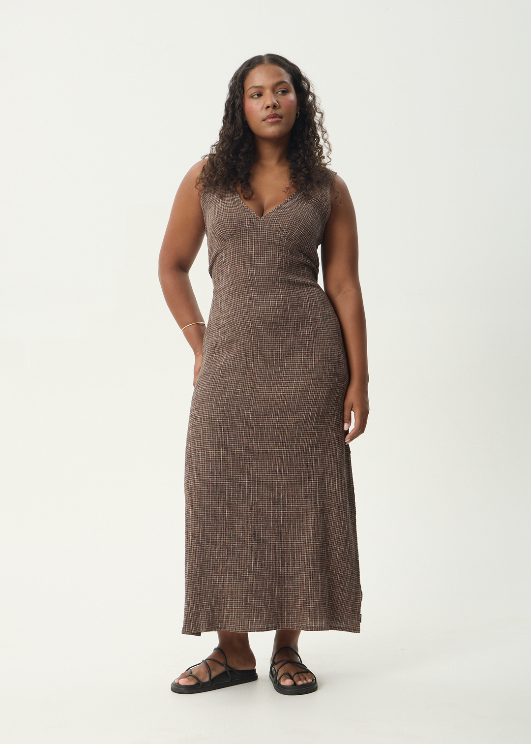 AFENDS Womens Hometown - Seersucker Maxi Dress - Coffee