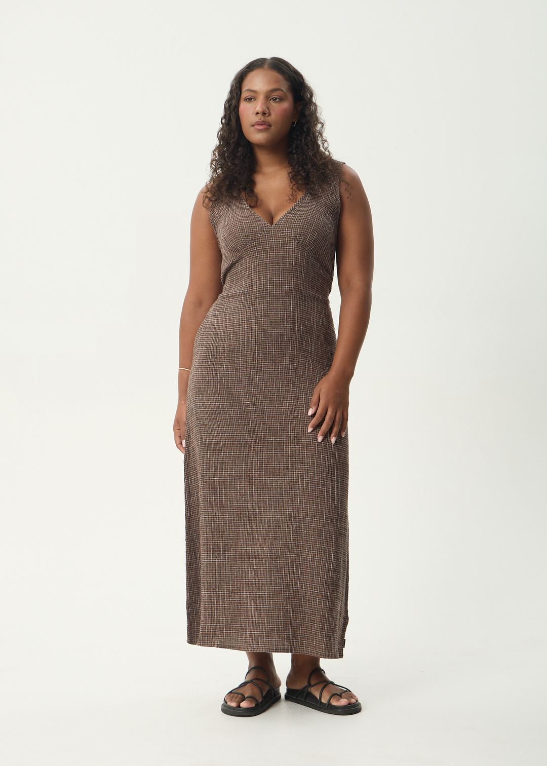 AFENDS Womens Hometown - Seersucker Maxi Dress - Coffee
