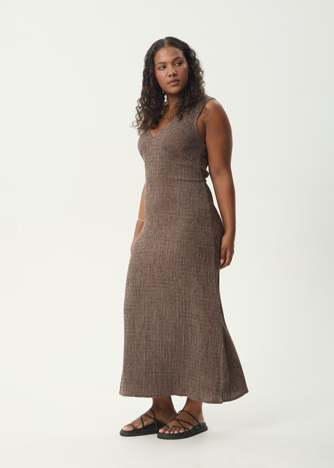 AFENDS Womens Hometown - Seersucker Maxi Dress - Coffee