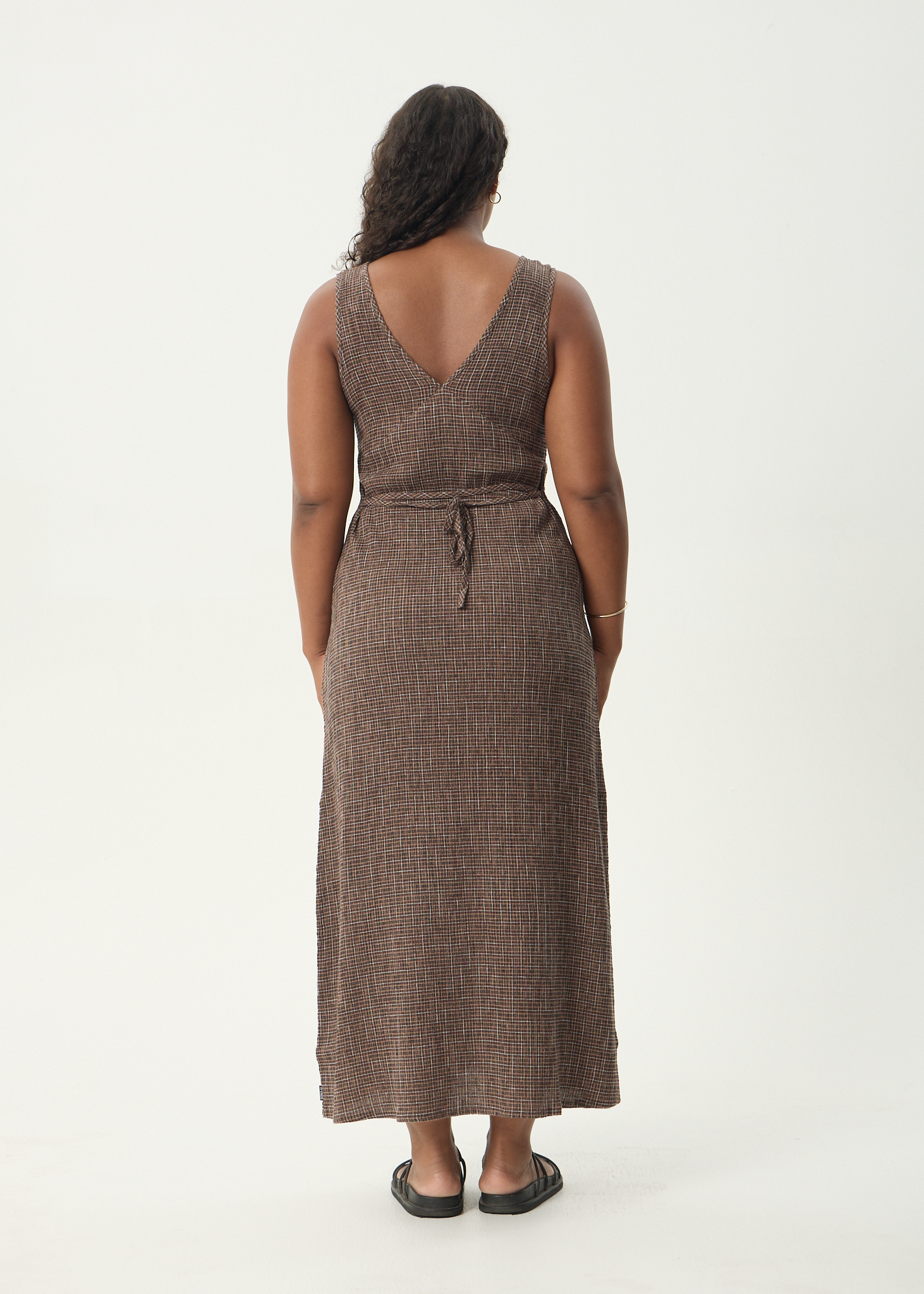 AFENDS Womens Hometown - Seersucker Maxi Dress - Coffee