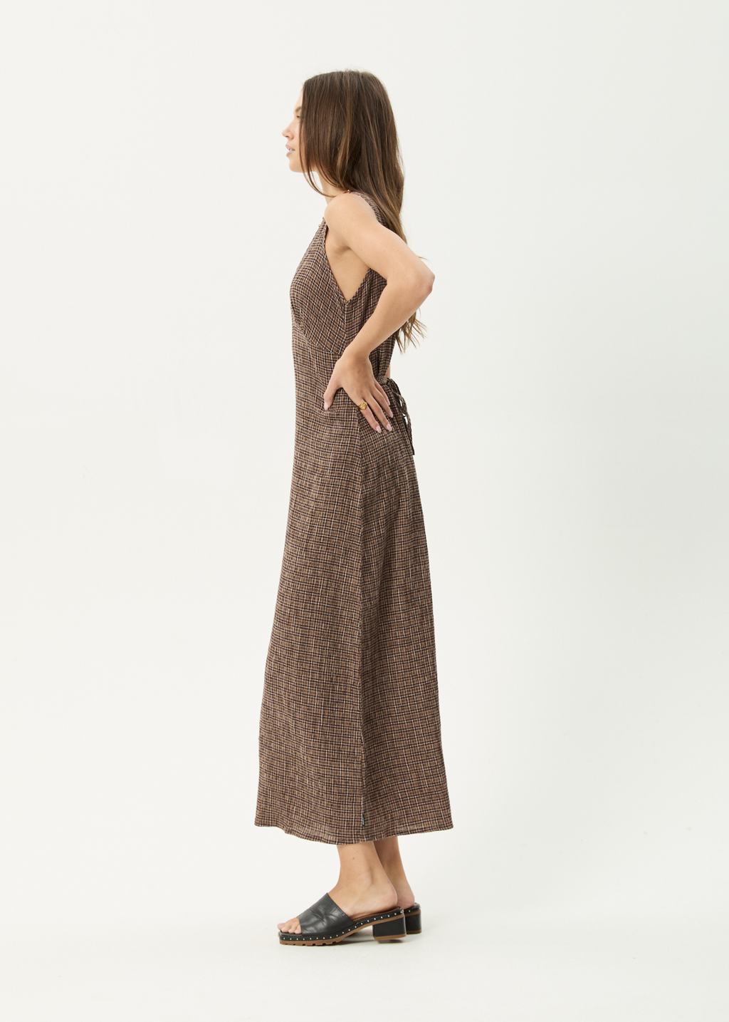 AFENDS Womens Hometown - Seersucker Maxi Dress - Coffee
