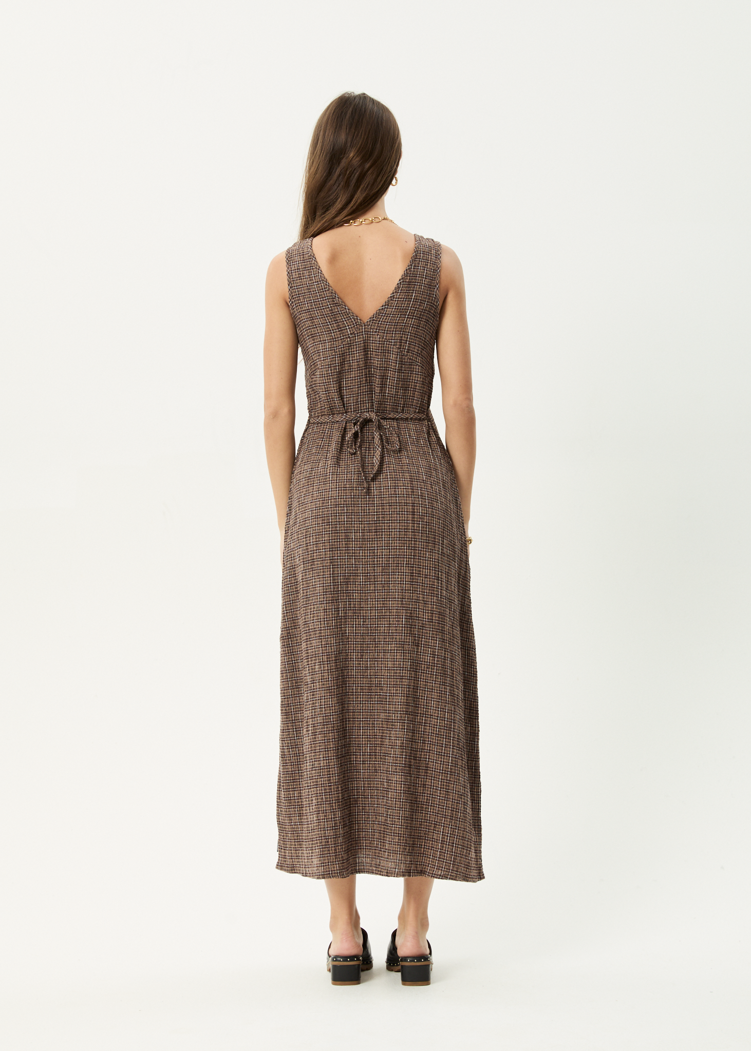 AFENDS Womens Hometown - Seersucker Maxi Dress - Coffee
