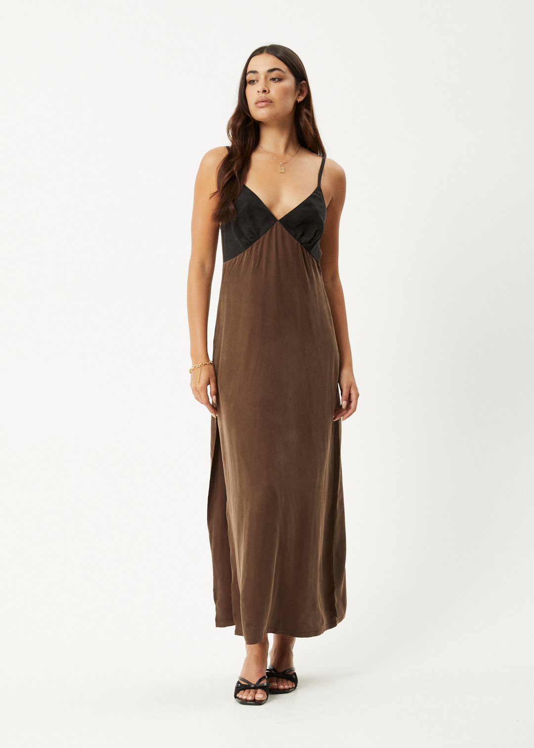 AFENDS Womens Giselle - Cupro Maxi Dress - Coffee 