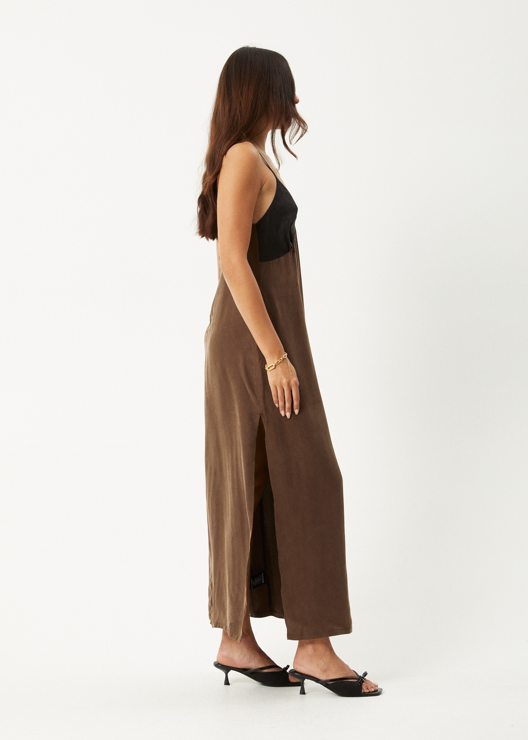 AFENDS Womens Giselle - Cupro Maxi Dress - Coffee 