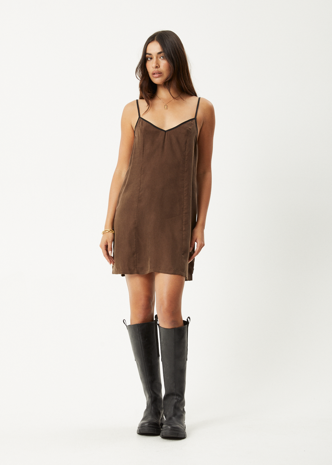 AFENDS Womens Giselle - Cupro Mini Dress - Coffee 