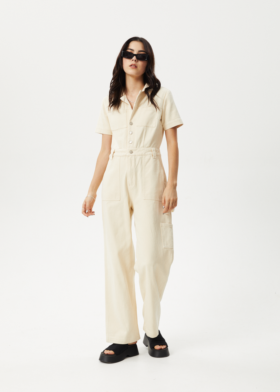 AFENDS Womens Mika - Carpenter Jumpsuit - Sand 