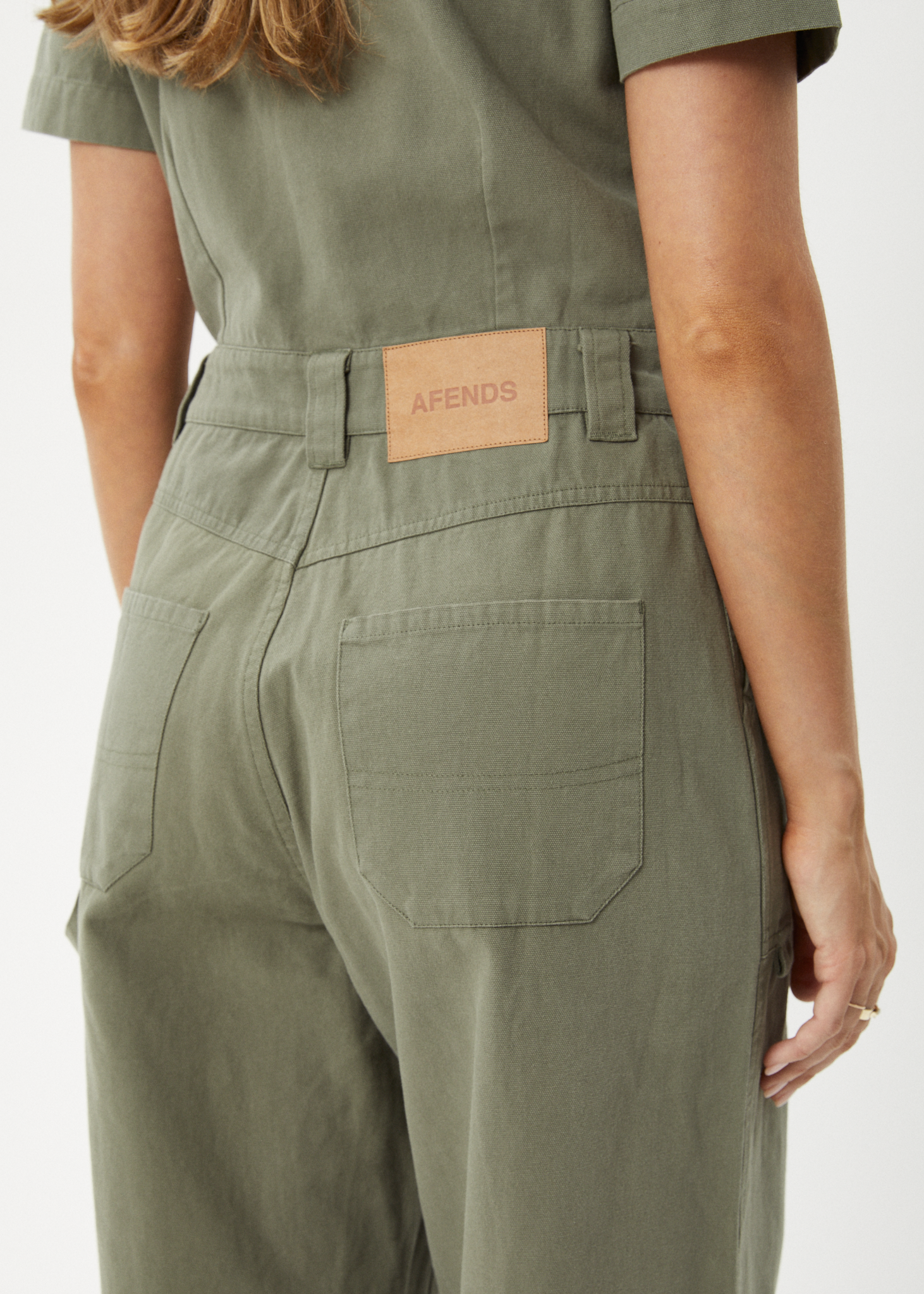 AFENDS Womens Mika - Canvas Jumpsuit - Olive 