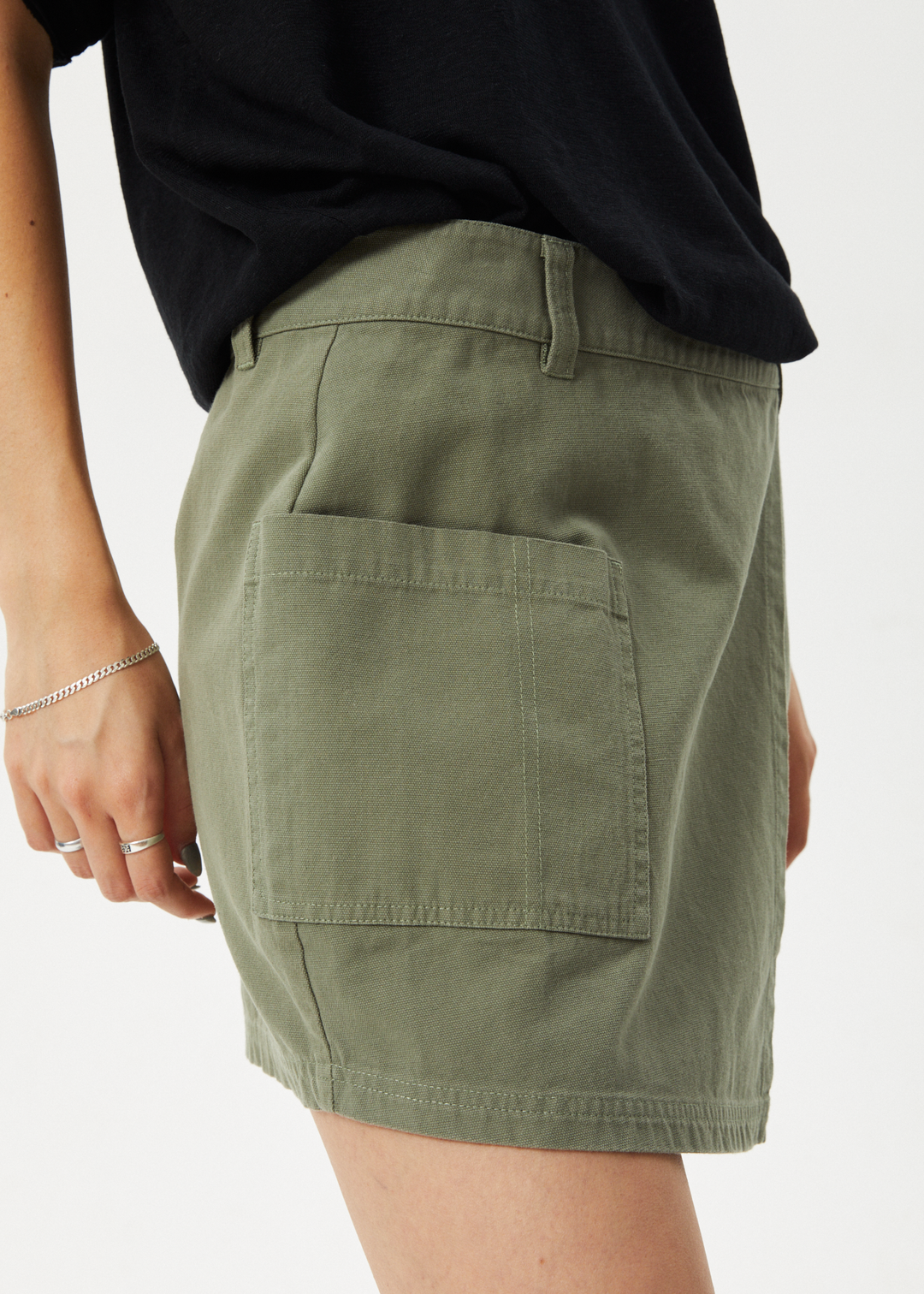 AFENDS Womens Fraser - Utility Mini Skirt - Olive 