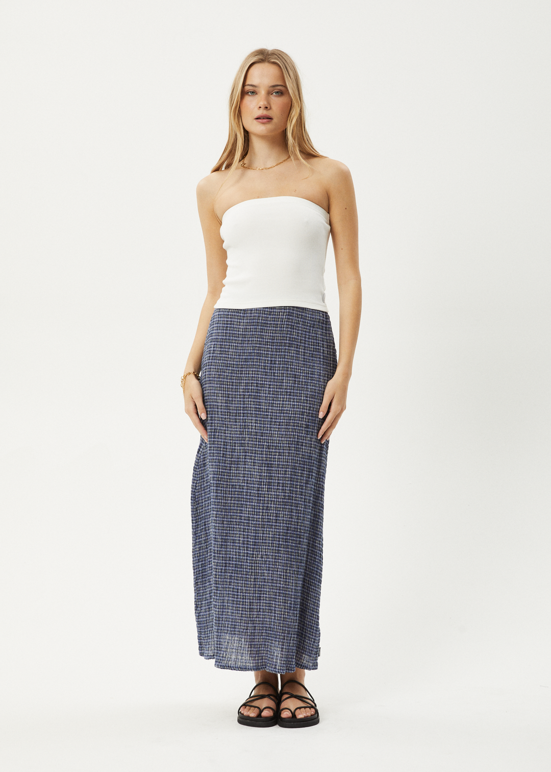 AFENDS Womens Shipwreck - Seersucker Check Skirt - Marlin 