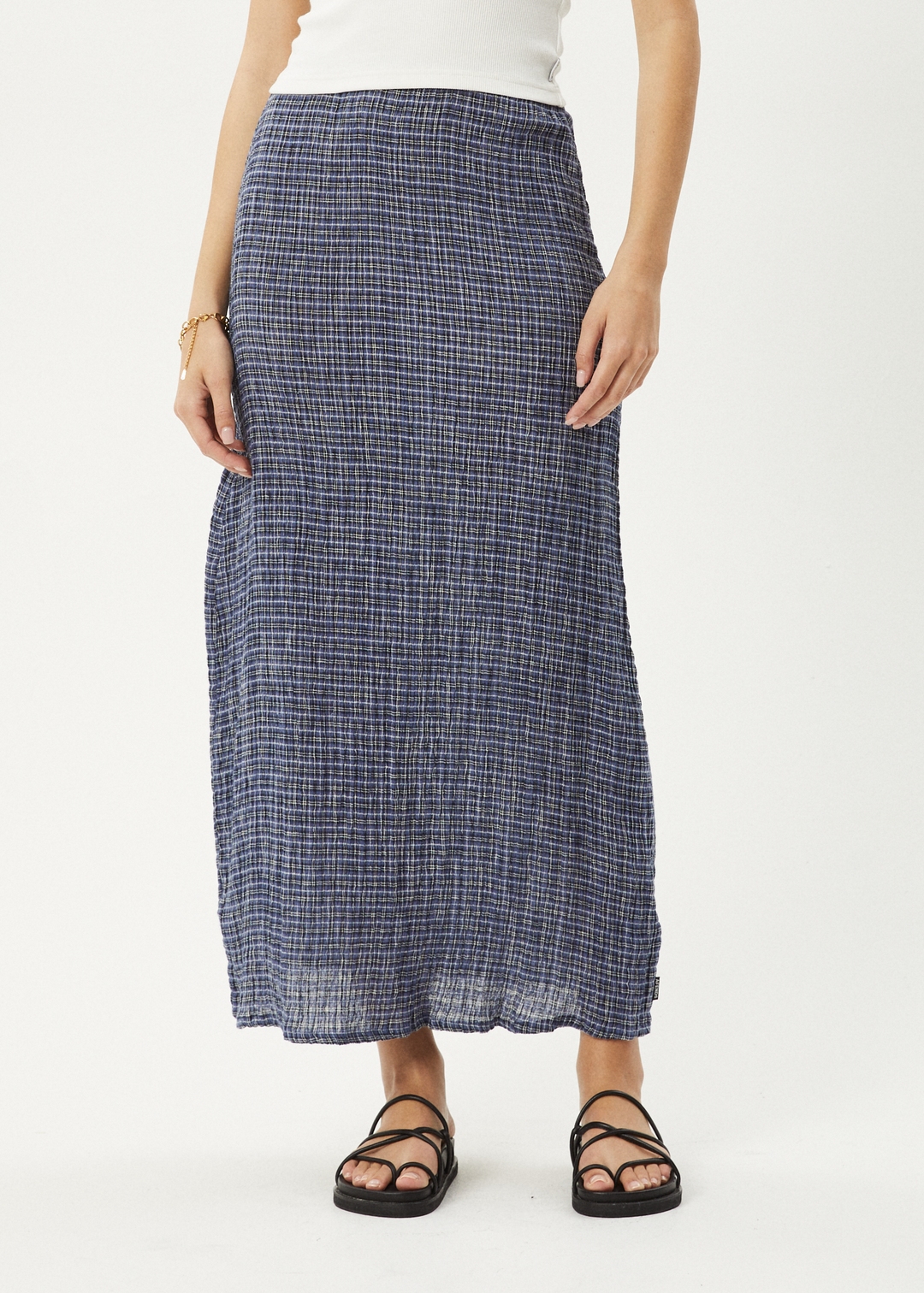 AFENDS Womens Shipwreck - Seersucker Check Skirt - Marlin 