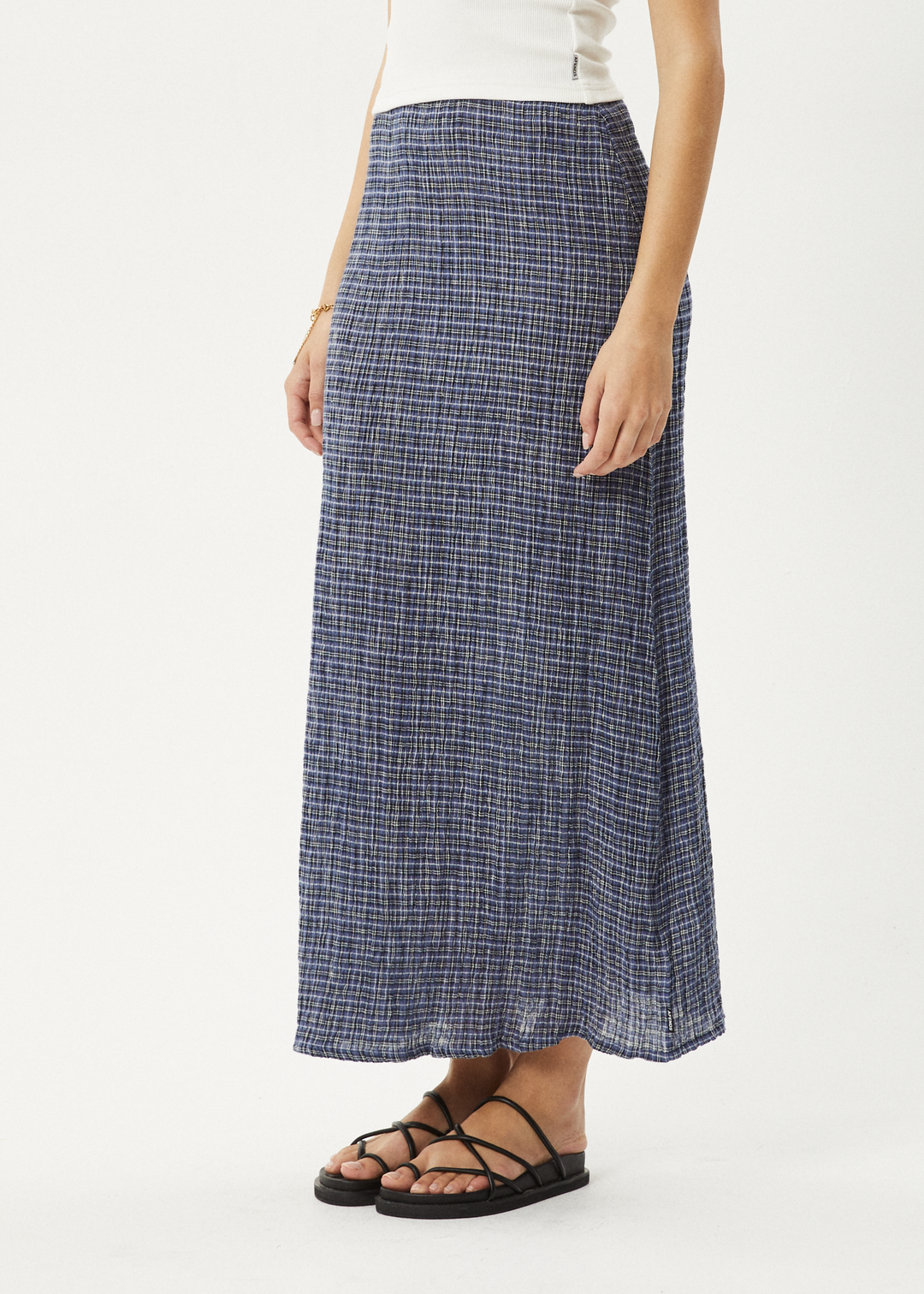 AFENDS Womens Shipwreck - Seersucker Check Skirt - Marlin 