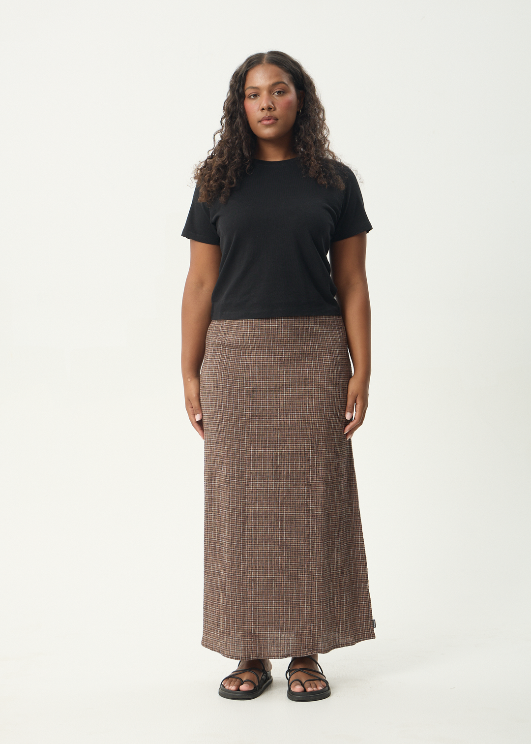 AFENDS Womens Hometown - Seersucker Maxi Skirt - Coffee