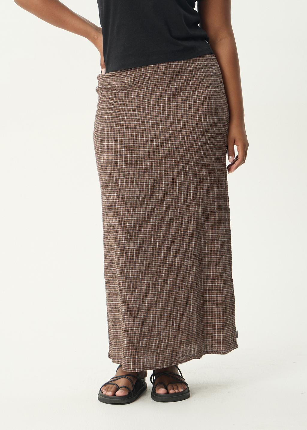 AFENDS Womens Hometown - Seersucker Maxi Skirt - Coffee