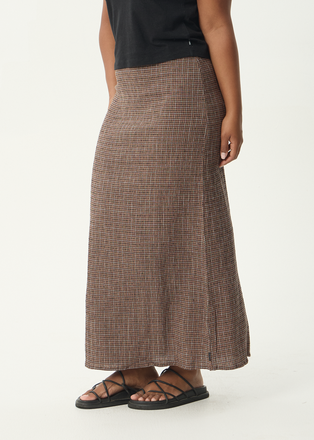 AFENDS Womens Hometown - Seersucker Maxi Skirt - Coffee