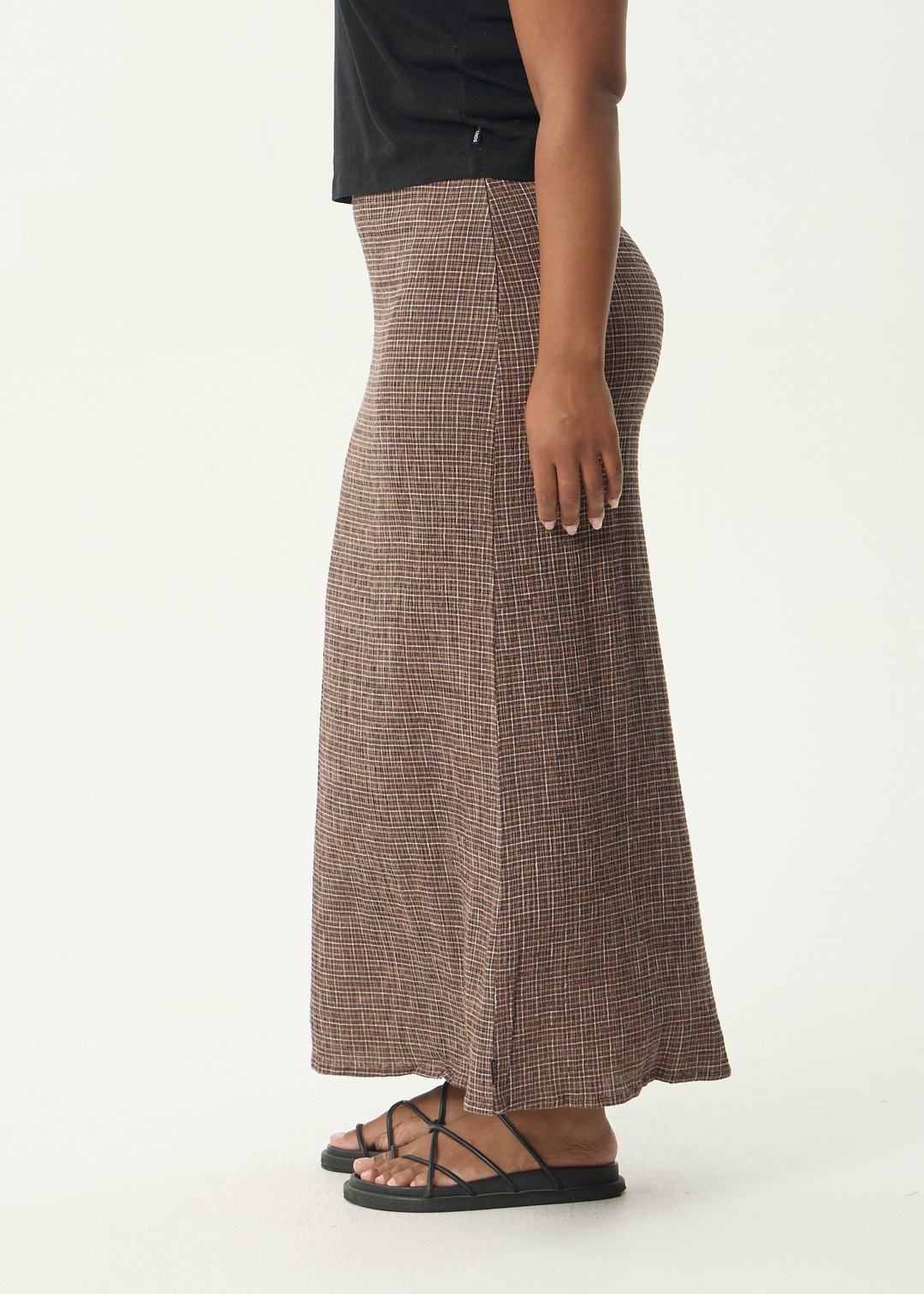 AFENDS Womens Hometown - Seersucker Maxi Skirt - Coffee