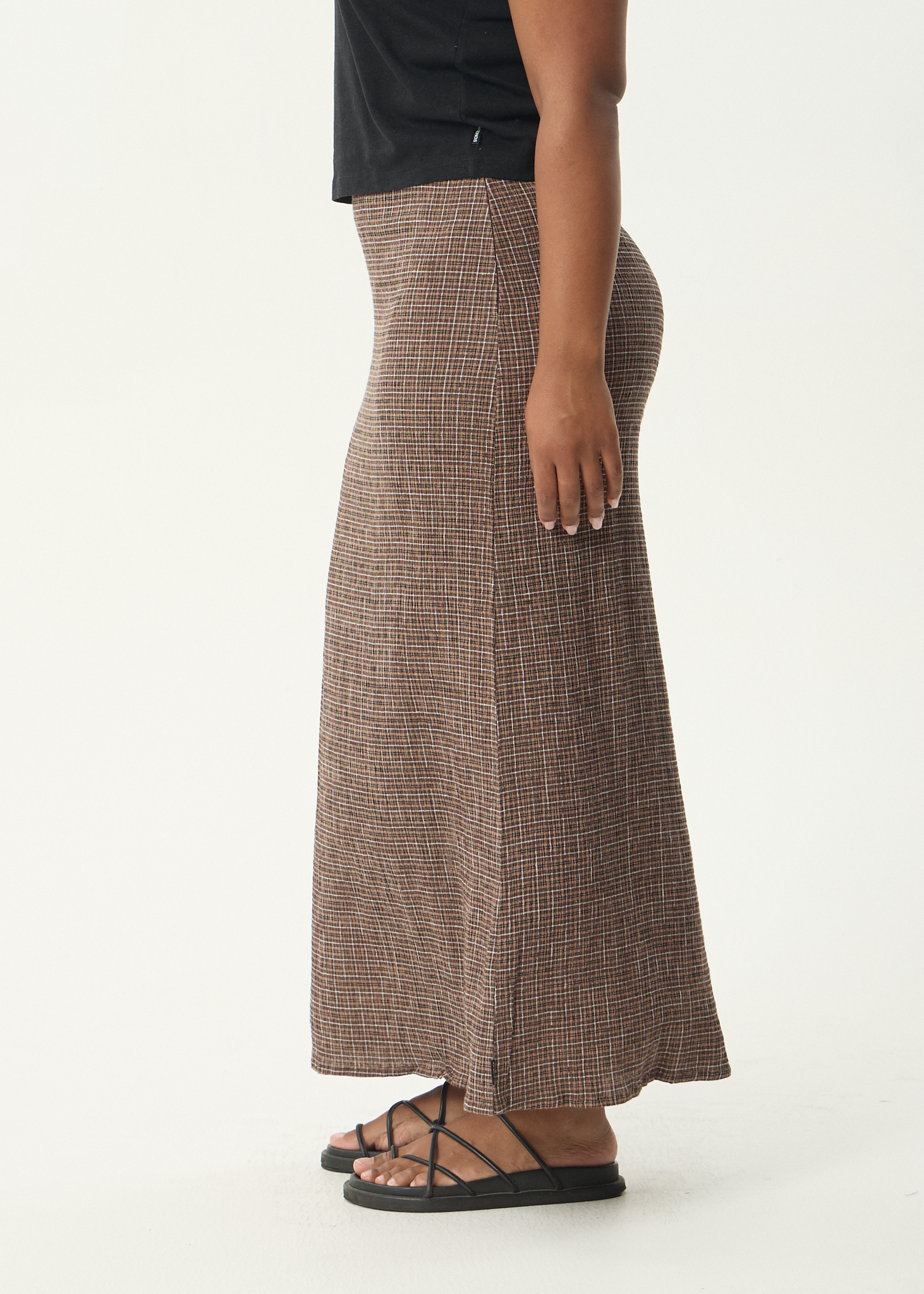 AFENDS Womens Hometown - Seersucker Maxi Skirt - Coffee