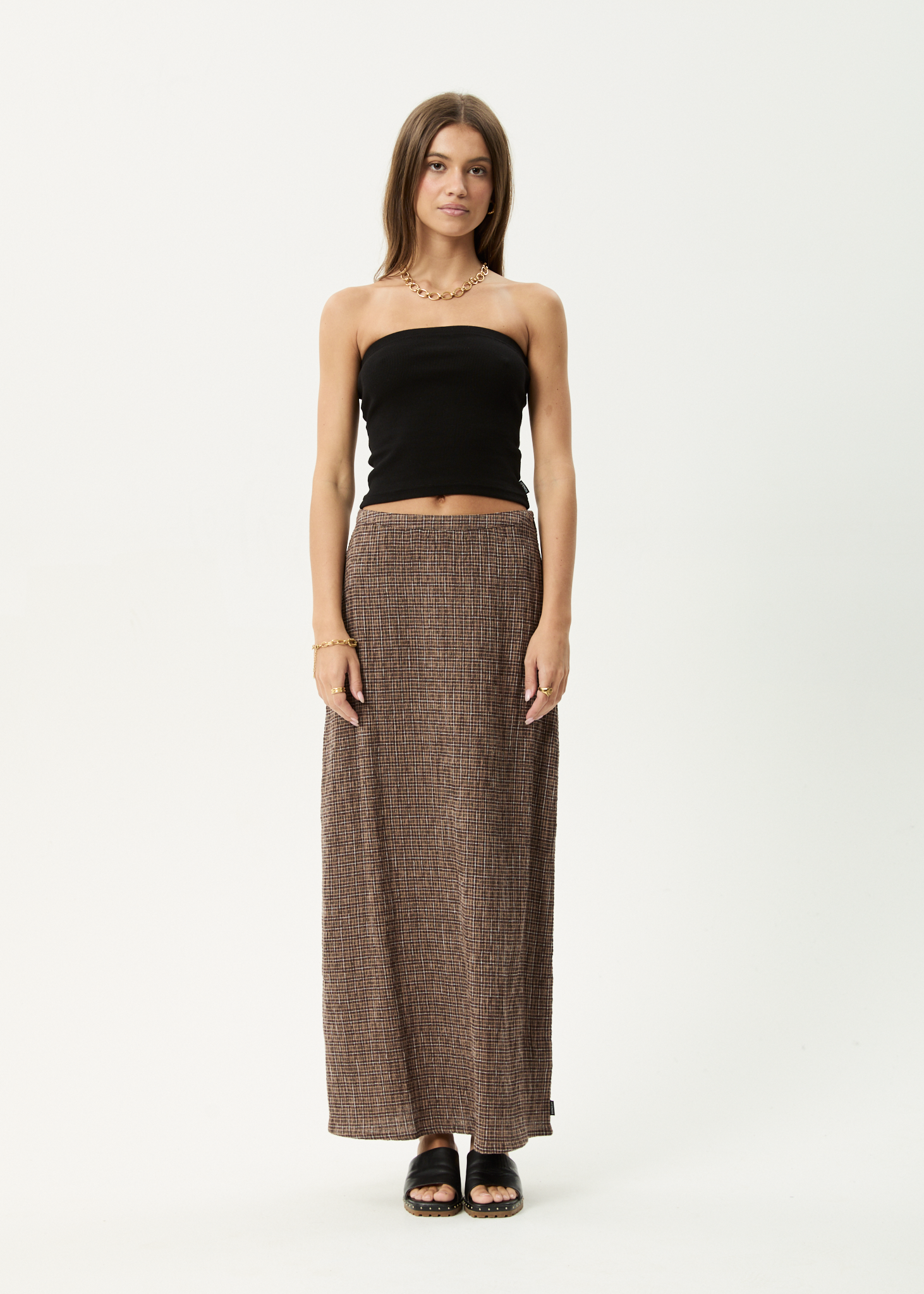AFENDS Womens Hometown - Seersucker Maxi Skirt - Coffee